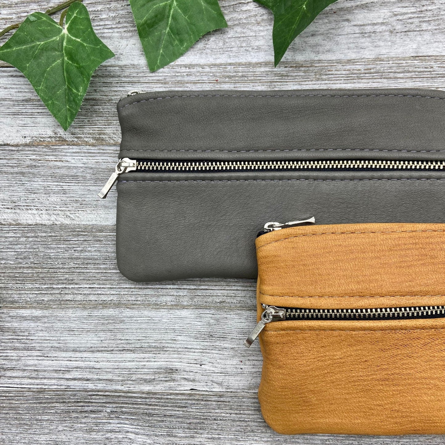 Large Deer Skin Double Zipper Pouch (8" inch)