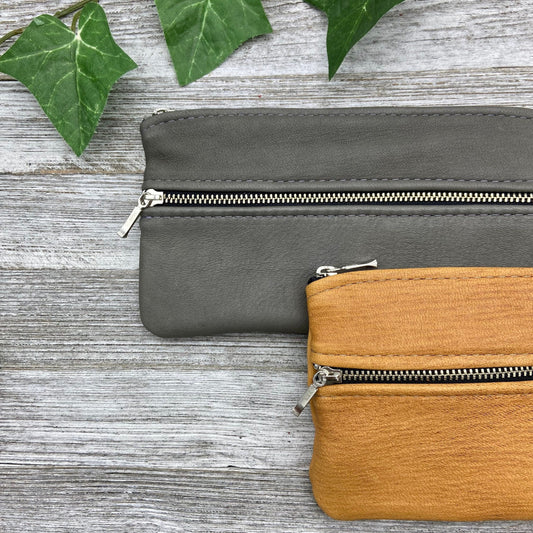 Large Deer Skin Double Zipper Pouch (8" inch)