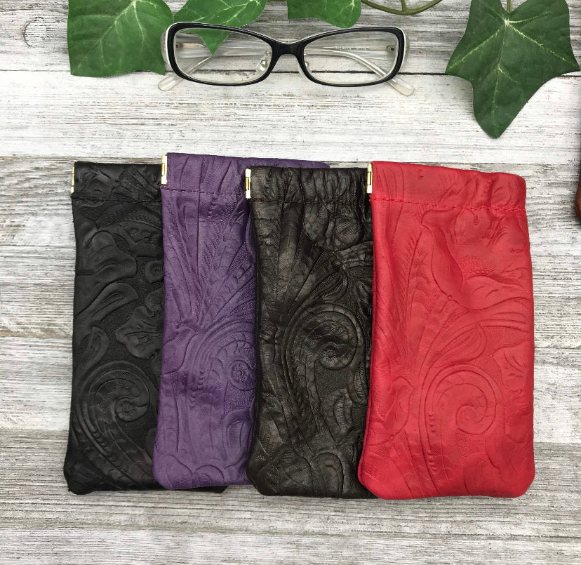Floral Leather Eyeglass Case