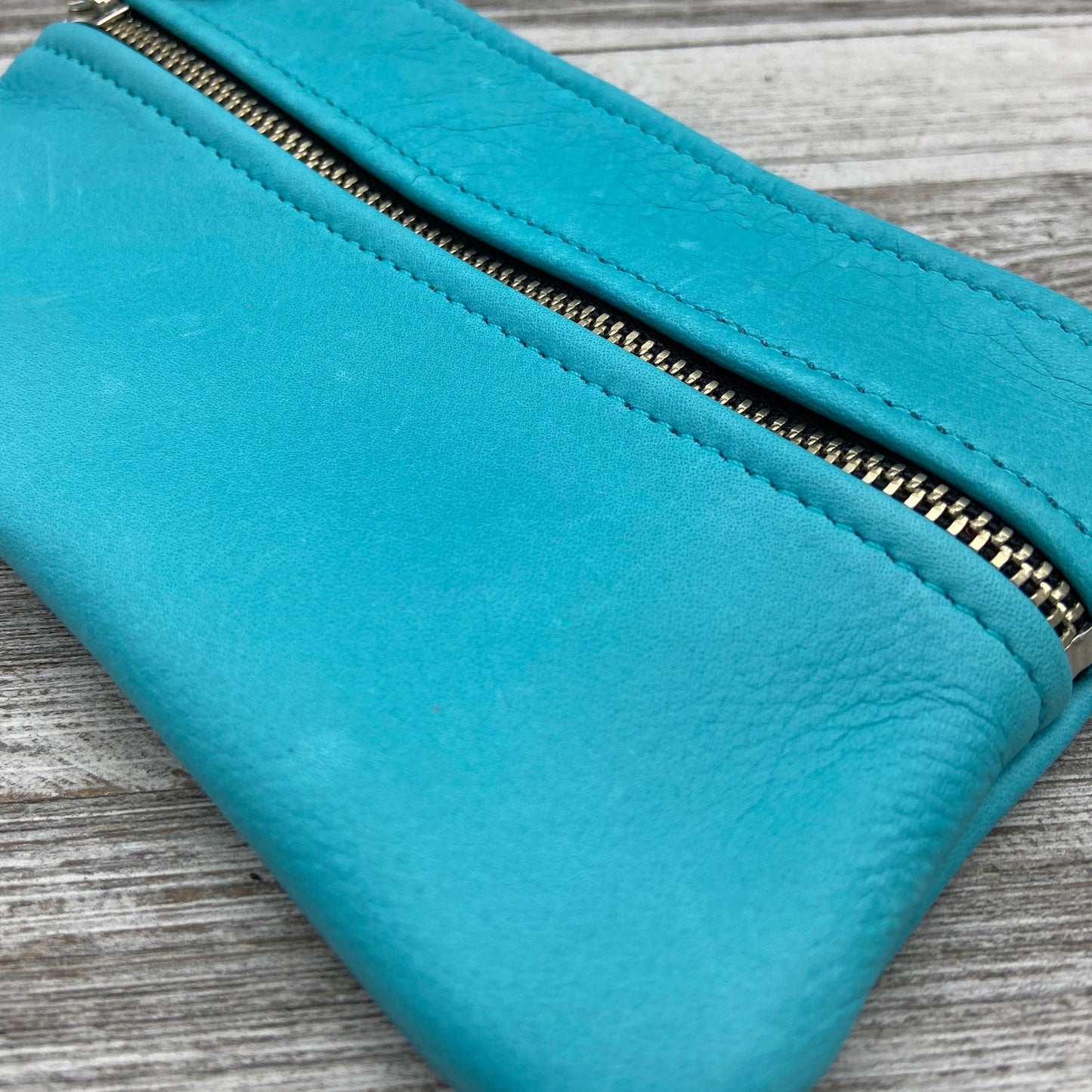 Large Floral Leather Double Zipper Pouch (8” zipper)