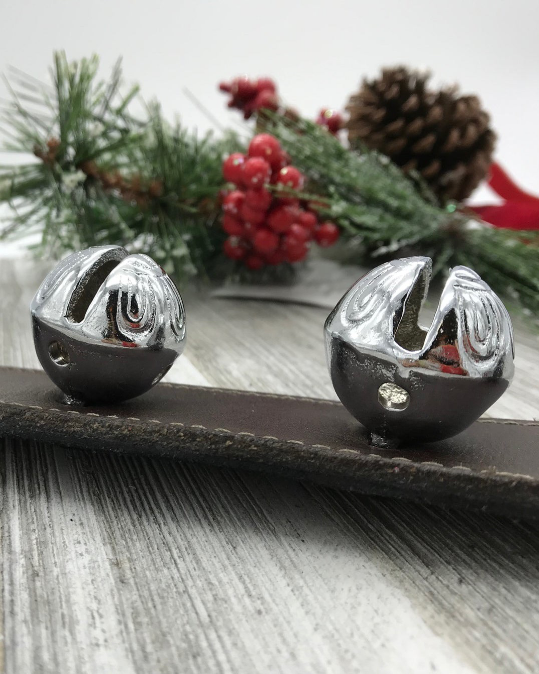 6 Authentic Solid Brass Sleigh Bells With A Door Ring, Handmade Leather Sleigh Bells Set, Handmade In USA.