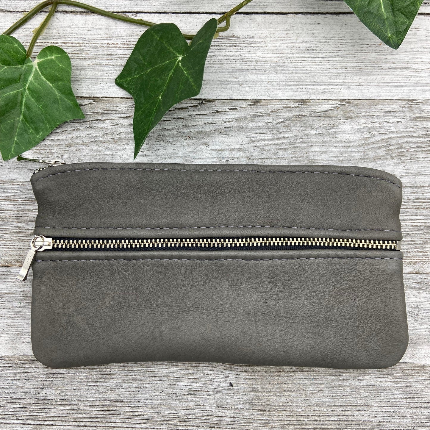 Large Deer Skin Double Zipper Pouch (8" inch)