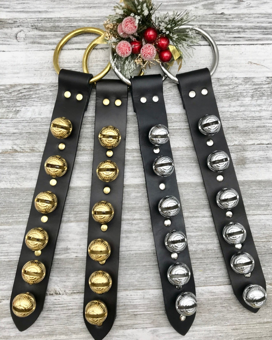 6 Authentic Solid Brass Sleigh Bells With A Door Ring, Handmade Leathe –  K.Bellum Leather