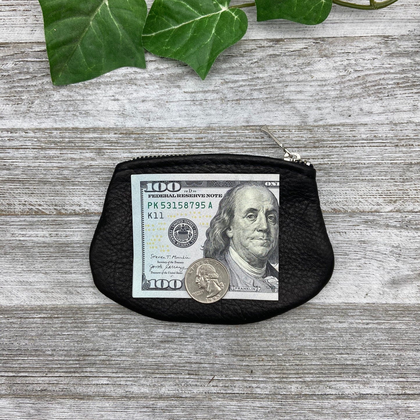 Small Oval Leather Zipper Pouch (4" zipper)