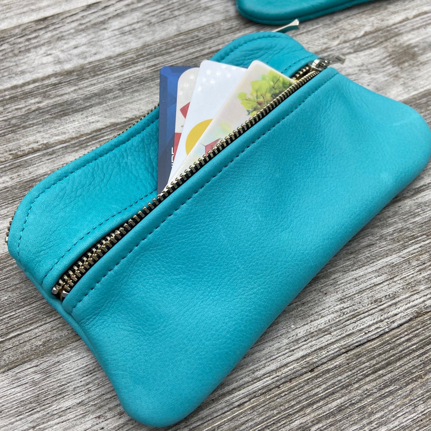 Medium Leather Double Zipper Pouch (7” zipper)