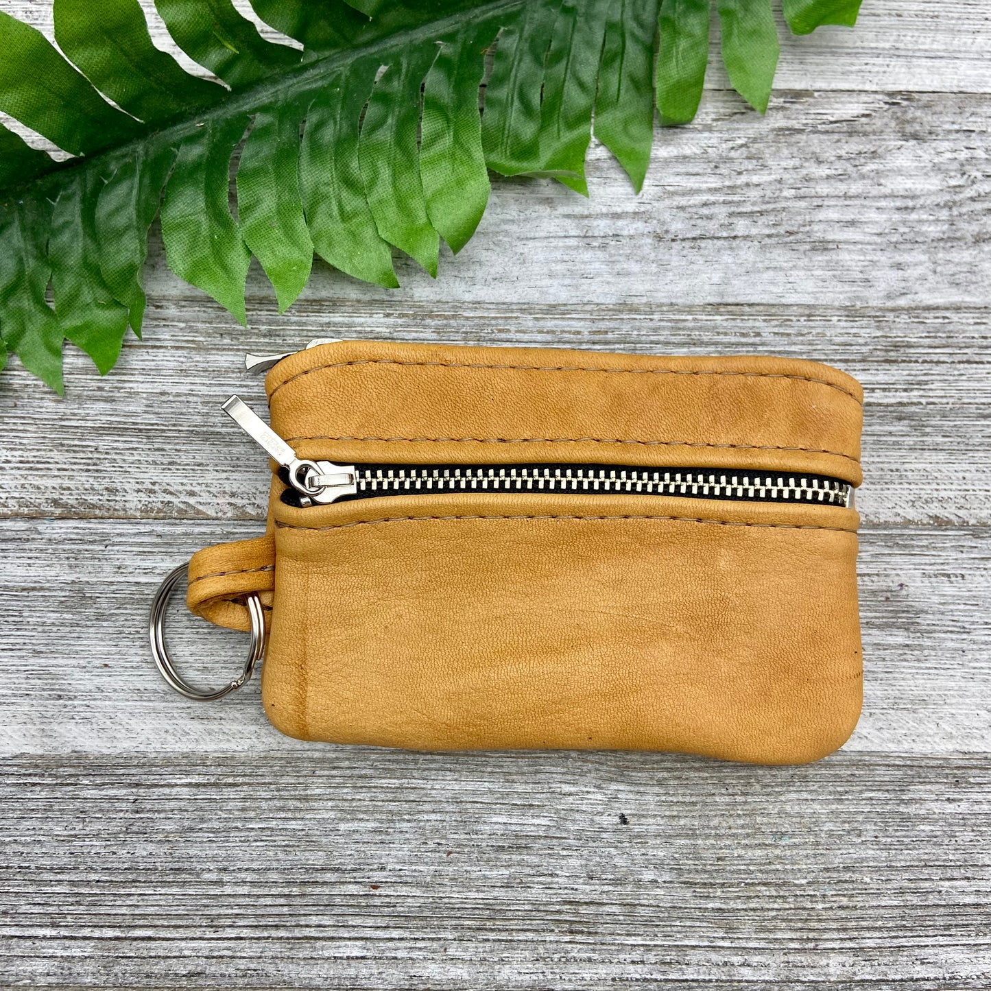 Small Deer Skin Double Zipper Pouch w/ Key Ring (4.8" zipper)