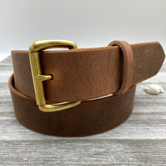 1 3/4” Crazy Horse Brown Leather Belt – Vintage Style, Durable & Handmade in USA
