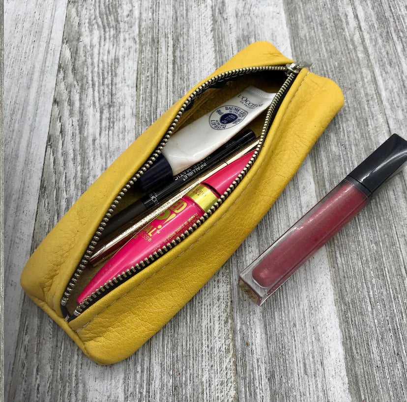 Leather Pen/Pencil Case Middle Zipper (Solid & Floral)
