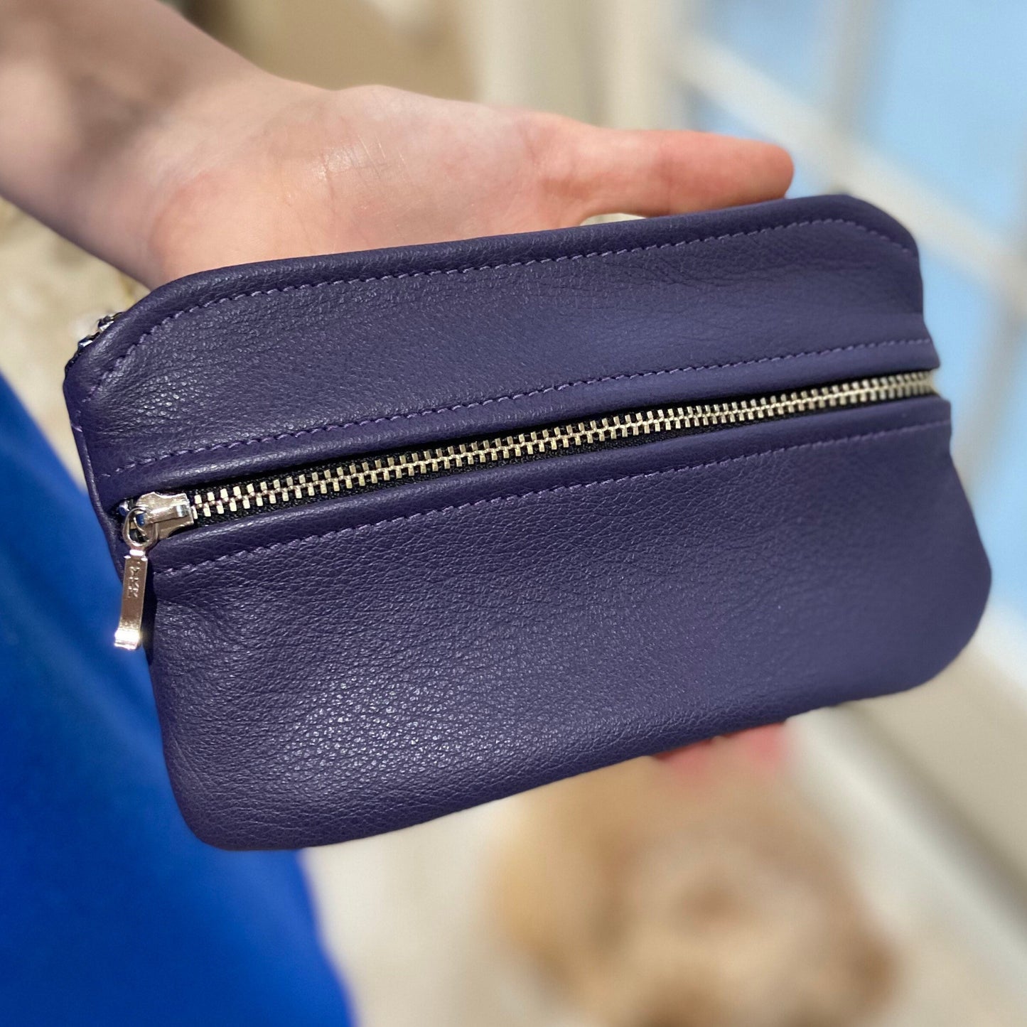 Medium Leather Double Zipper Pouch (7” zipper)