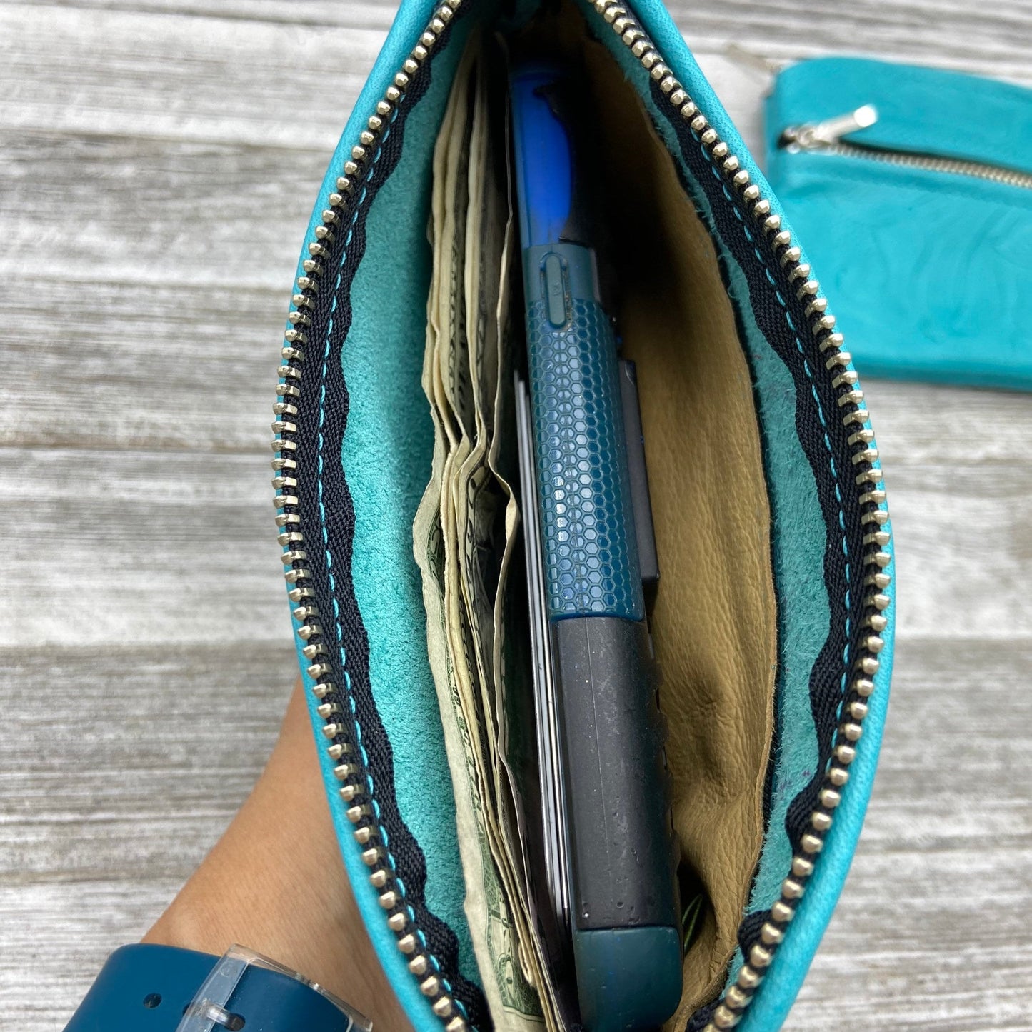 Medium Leather Double Zipper Pouch (7” zipper)