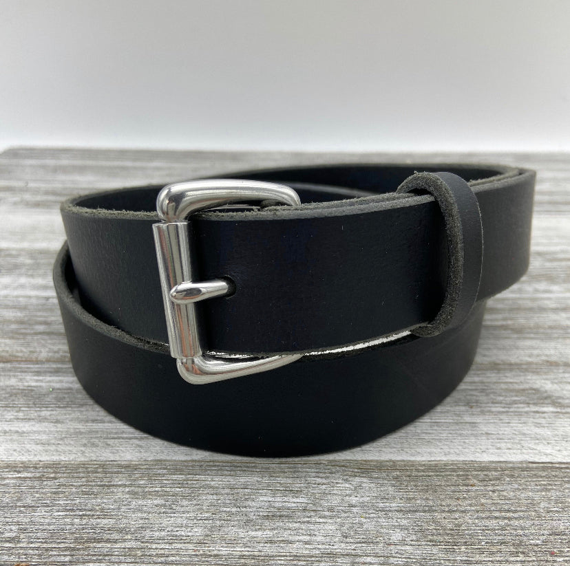 1 3/8” Black Leather Belt – Handmade in USA, Durable & Solid