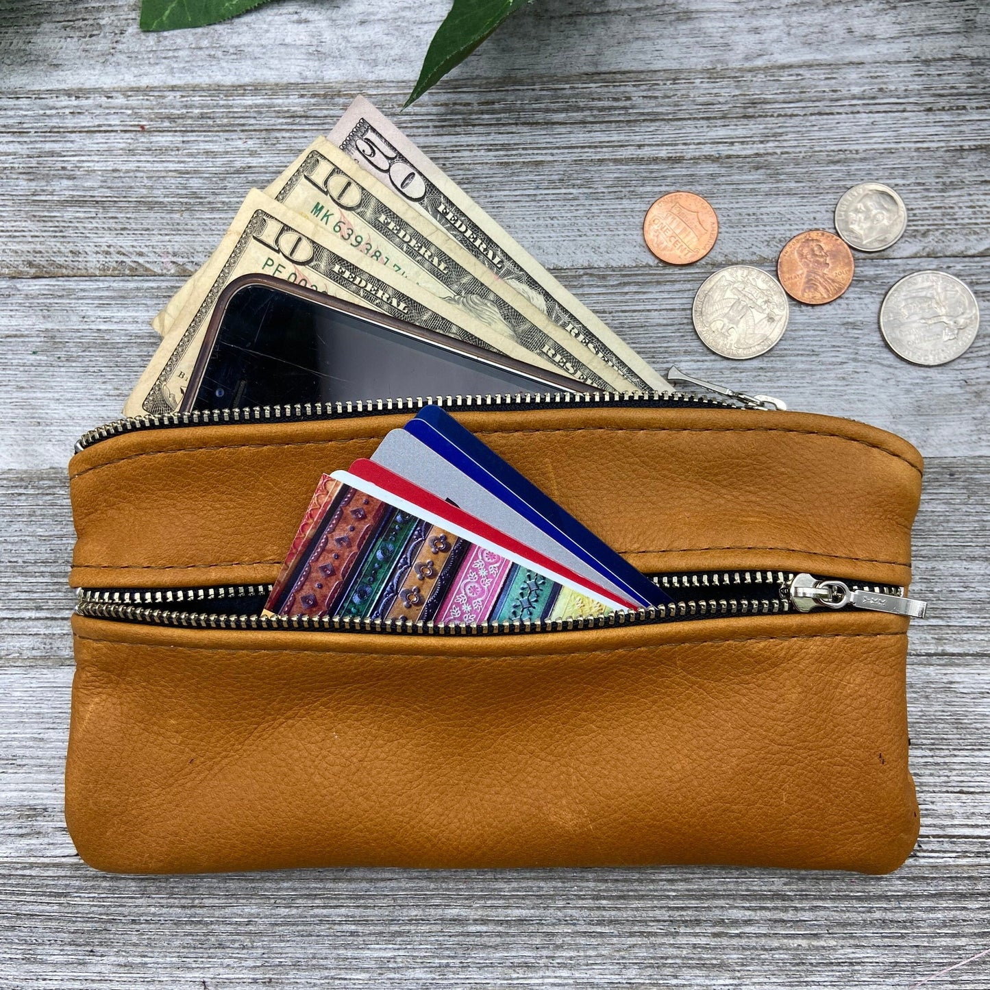 Large Deer Skin Double Zipper Pouch (8" inch)