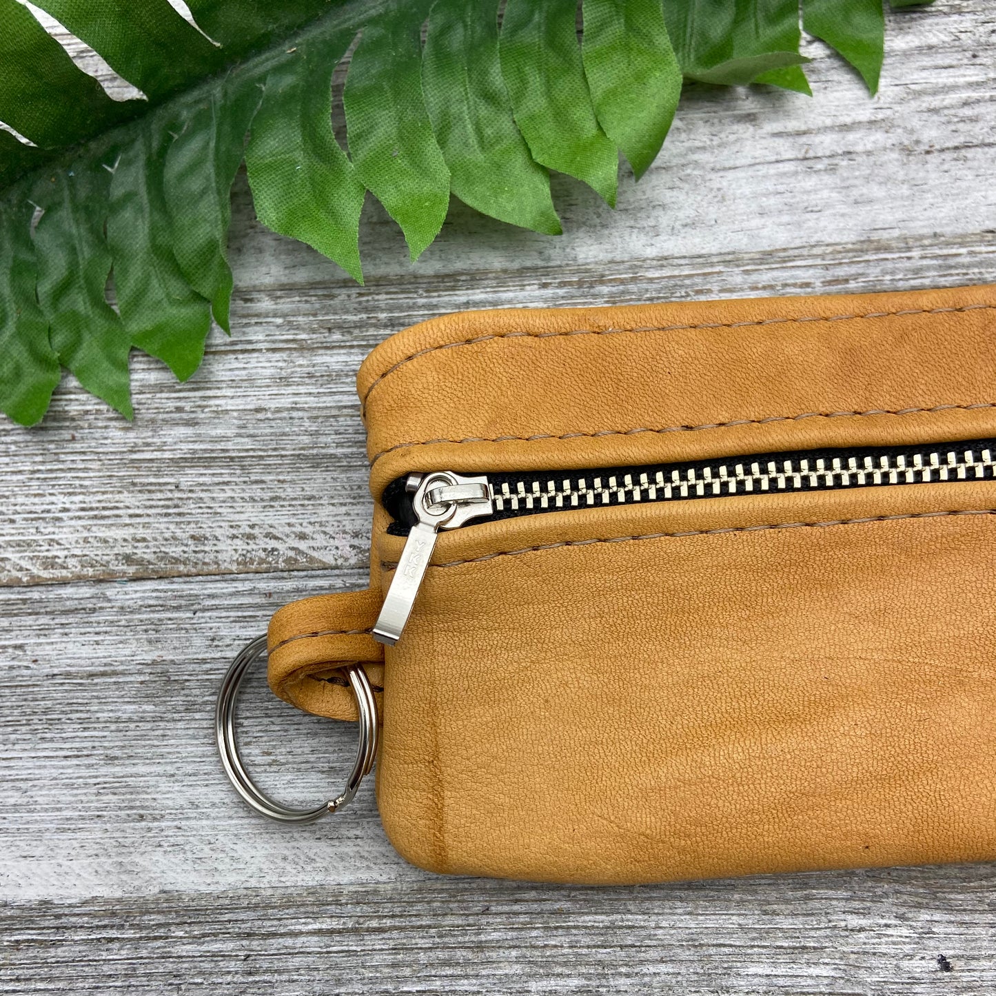 Small Deer Skin Double Zipper Pouch w/ Key Ring (4.8" zipper)