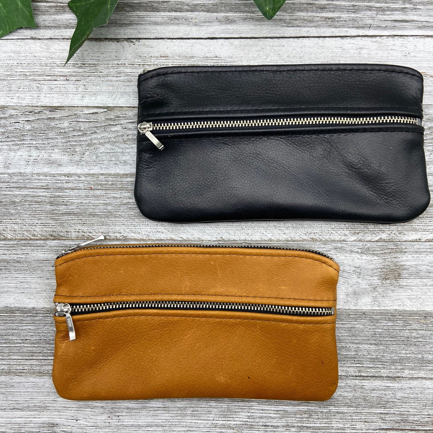Large Floral Leather Double Zipper Pouch (8” zipper)