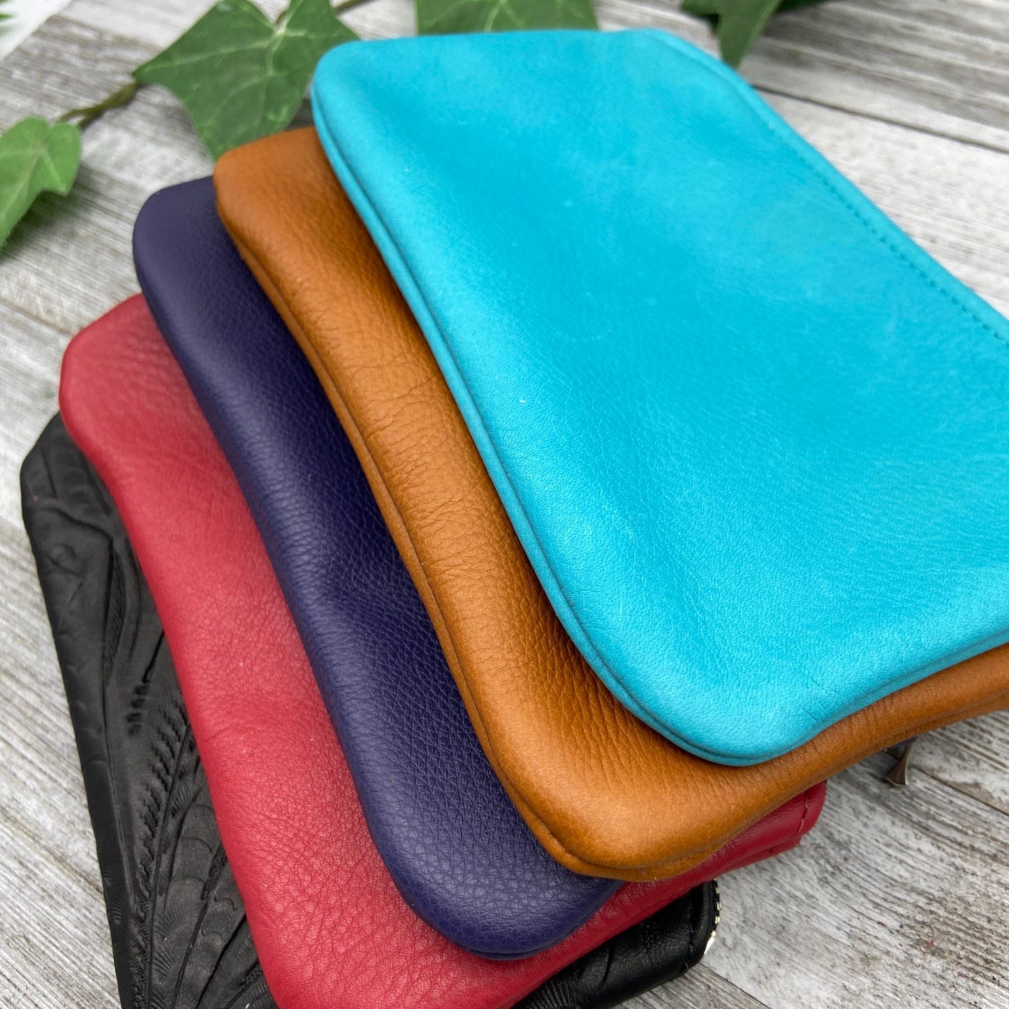Large Leather Double Zipper Pouch (8” zipper)