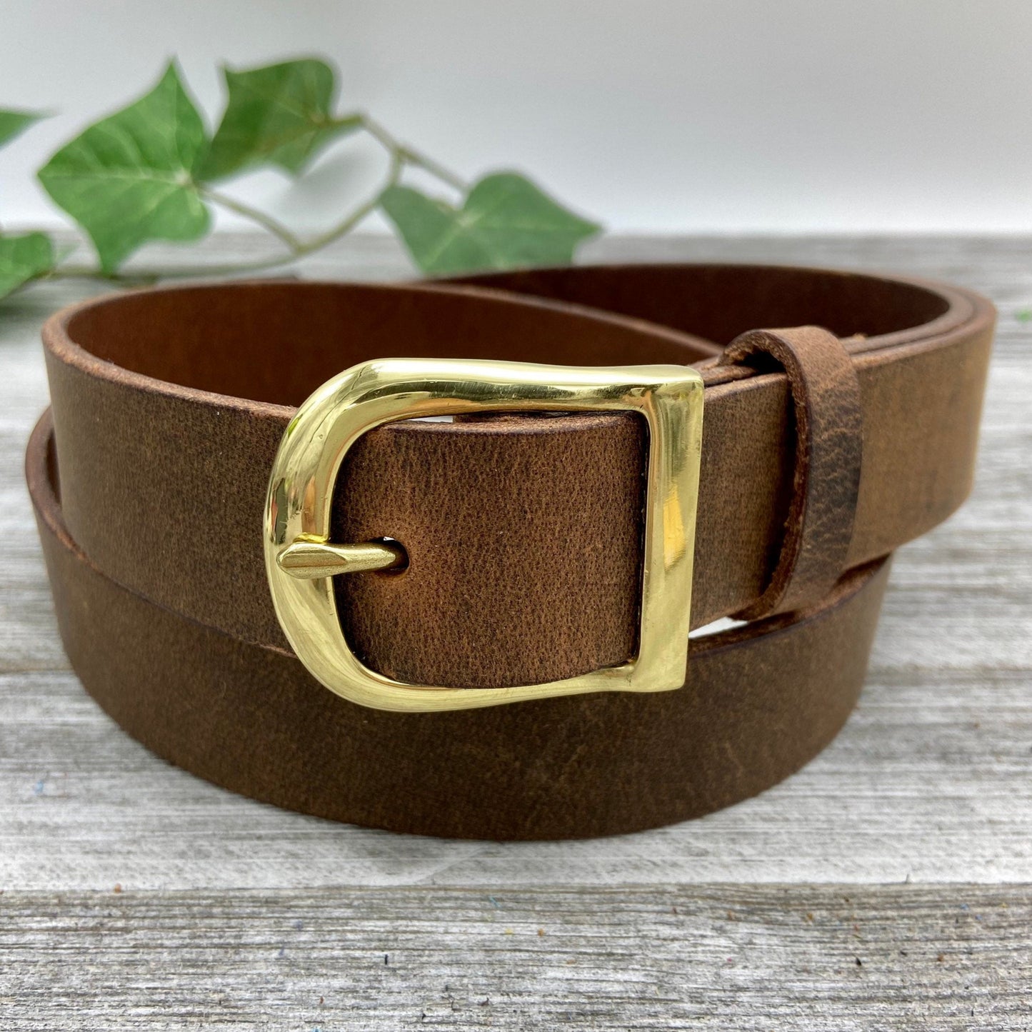 Vintage Distressed Dk.Brown Leather Belt (1 1/2")