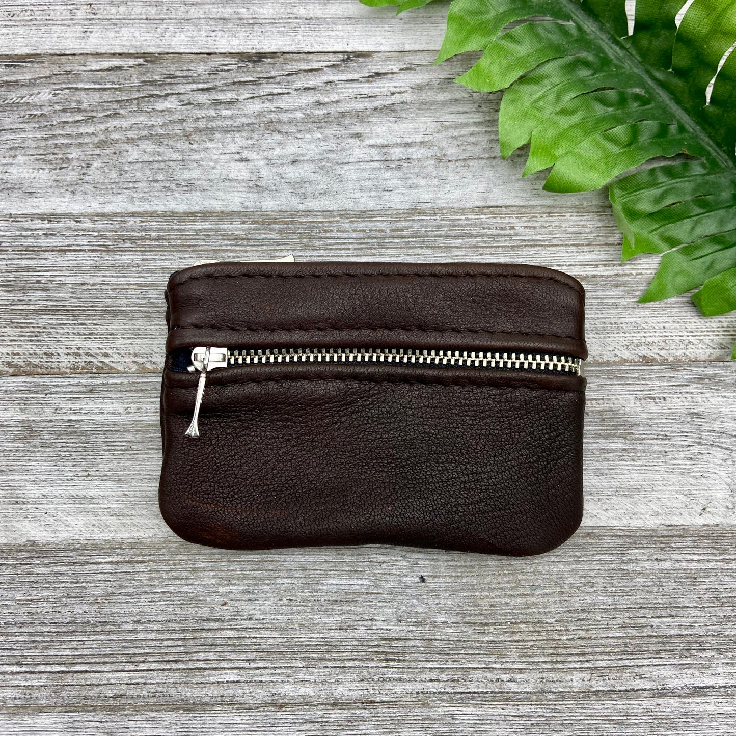 Small Deer Skin Double Zipper Pouch w/ Key Ring (4.8" zipper)