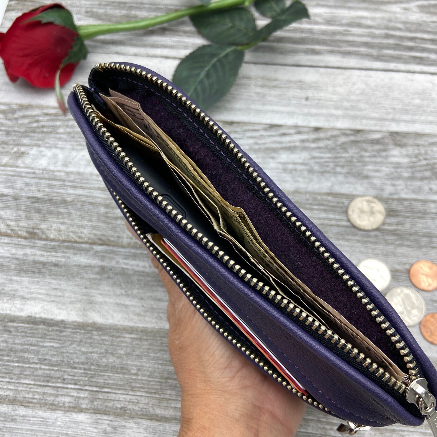 Medium Leather Double Zipper Pouch (7” zipper)