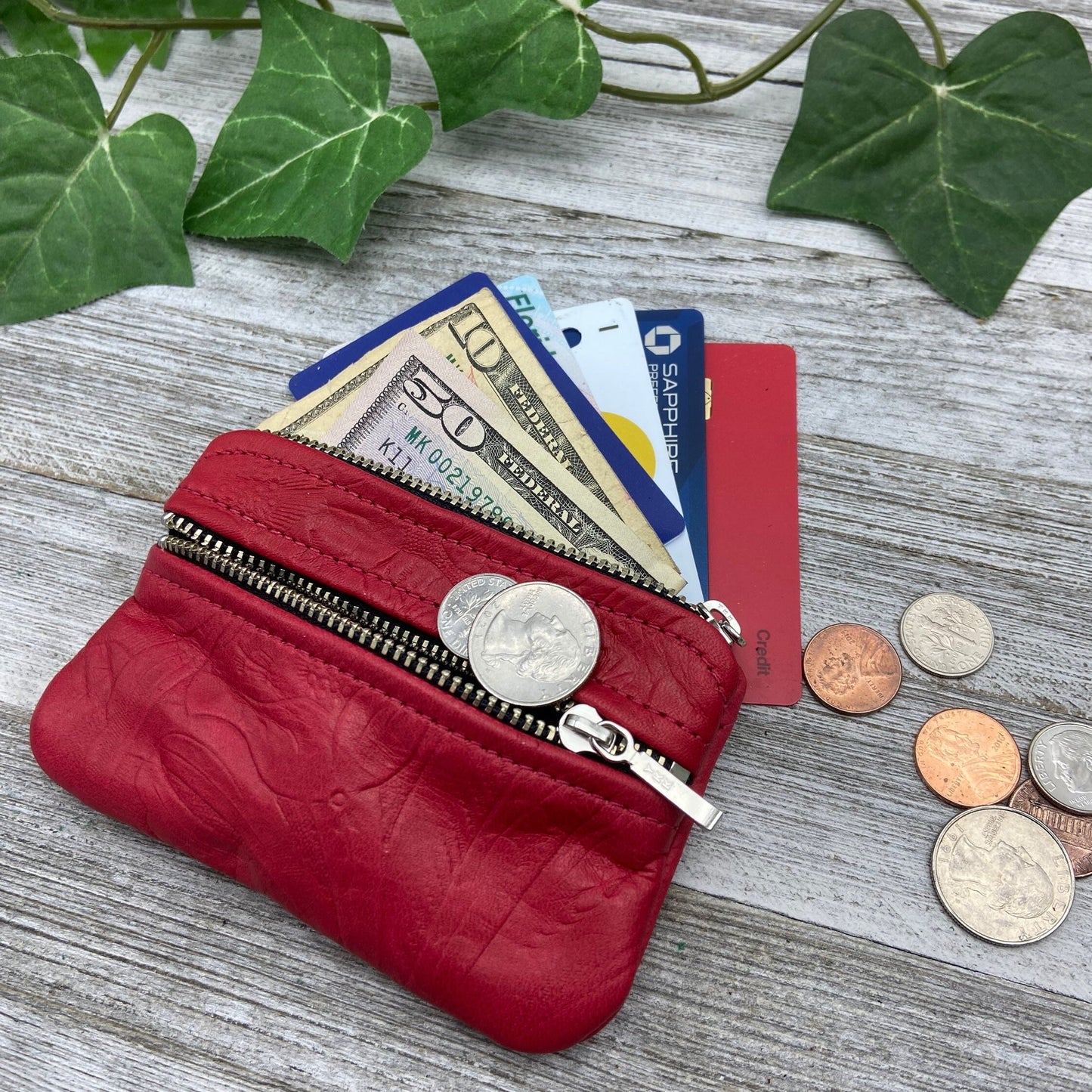 Small Leather Double Zipper Pouch (4.8" zipper)