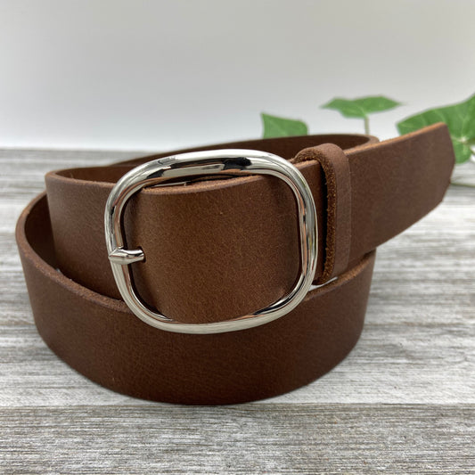Vintage Distressed Brown Leather Belt (1 1/2")