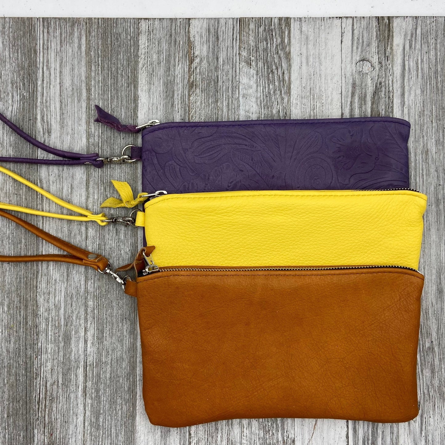 XXL Leather Zipper Pouch with a Wristlet (10" zipper)