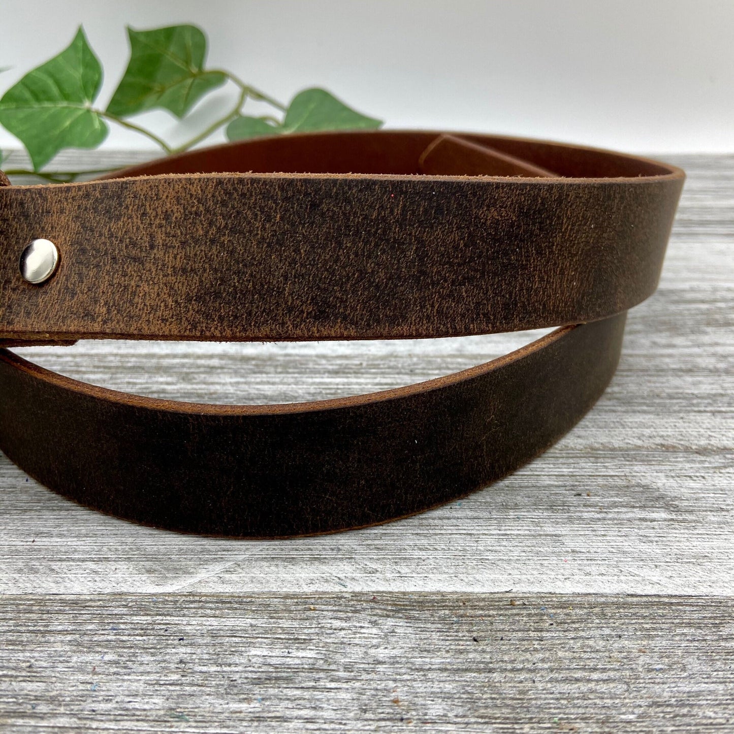 Vintage Distressed Dk.Brown Leather Belt (1 3/4”)