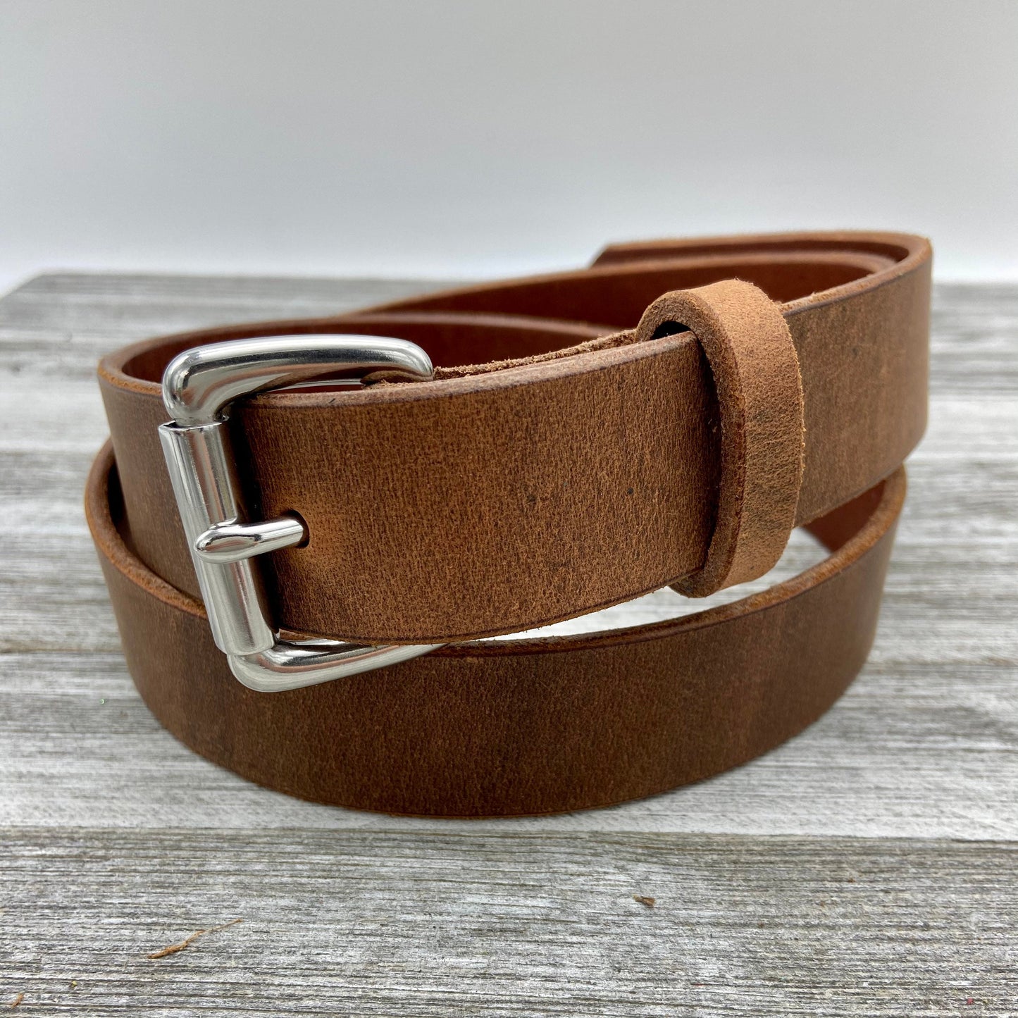 Vintage Distressed Brown Leather Belt (1 3/8")