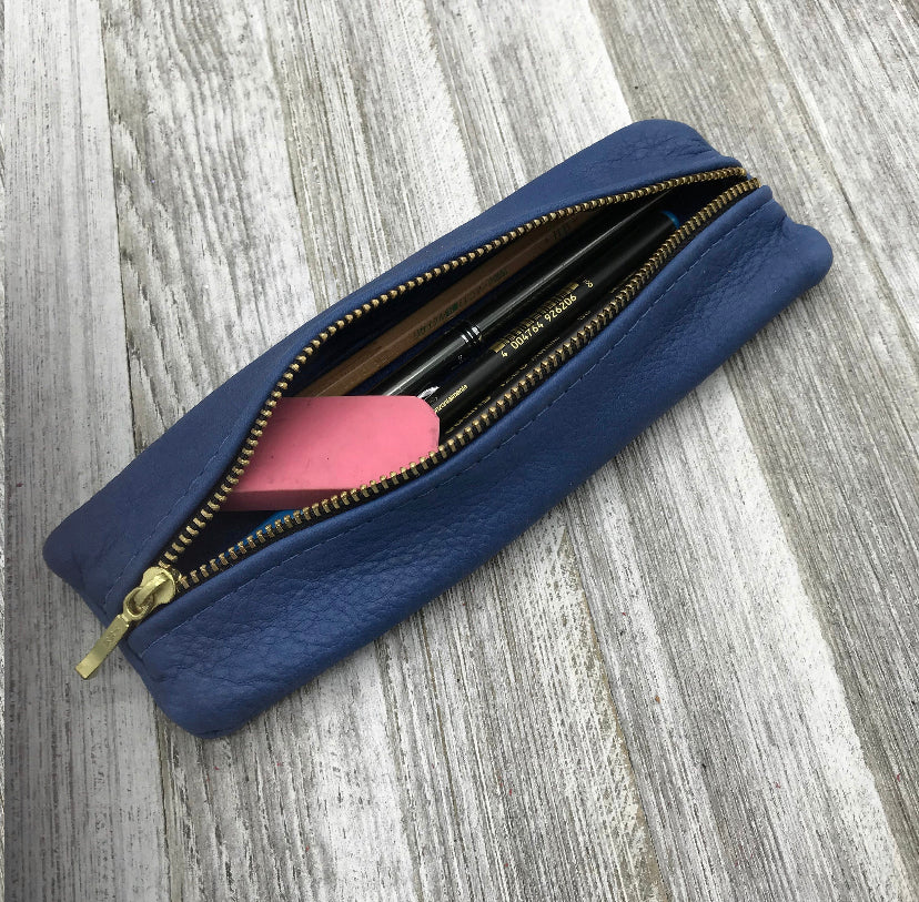 Leather Pen/Pencil Case Middle Zipper (Solid & Floral)