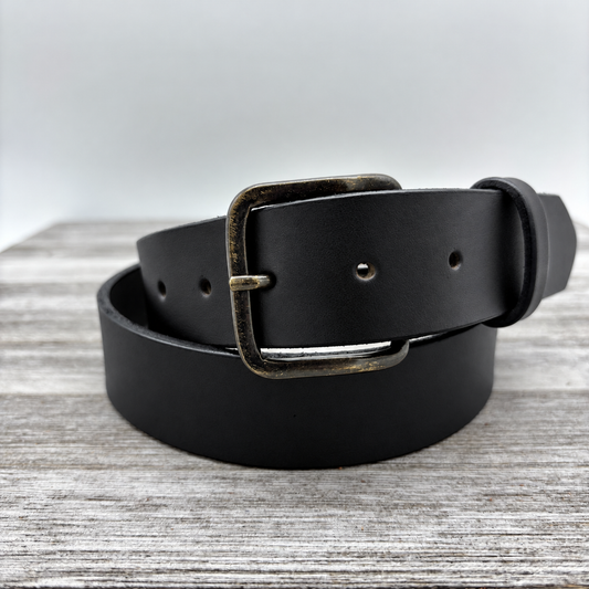American Bridle Leather Belt – Black – 1-1/2" – Antique Brass Buckle | Handmade in USA