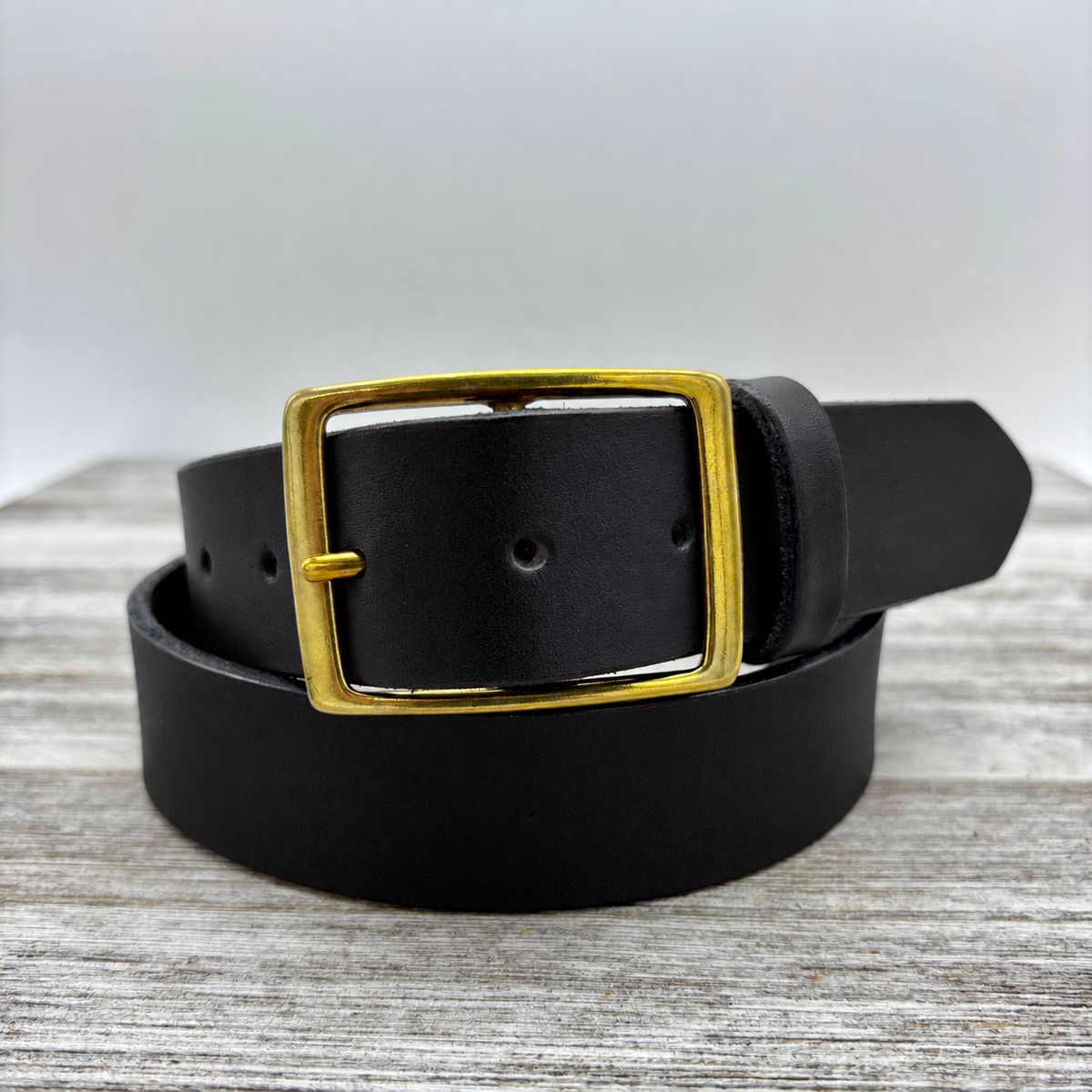 American Bridle Leather Belt – Black – 1-1/2" – Brass Buckle | Handmade in USA