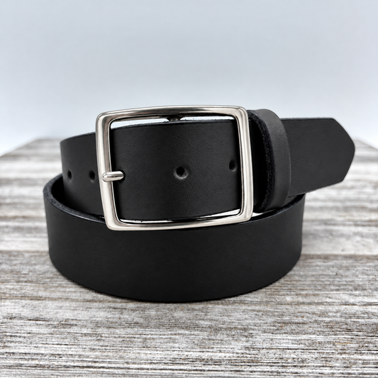 American Bridle Leather Belt – Black – 1-1/2" – Silver Buckle | Handmade in USA