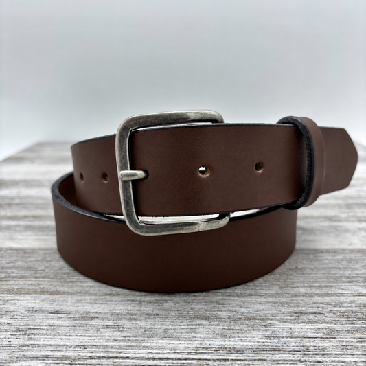 American Bridle Leather Belt – Dark Brown – 1-1/2" – Antique Silver Buckle | Handmade in USA