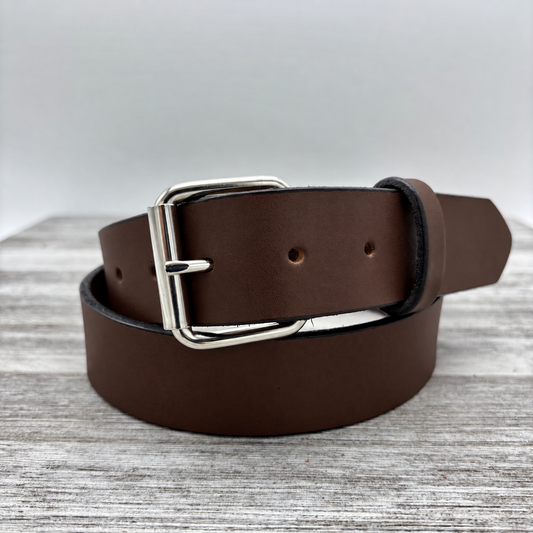 American Bridle Leather Belt – Dark Brown – 1-1/2" – Silver Buckle | Handmade in USA