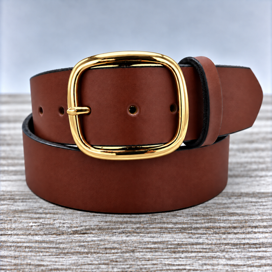 American Bridle Leather Belt – Brown – 1-3/4"  Brass Buckle | Handmade in USA