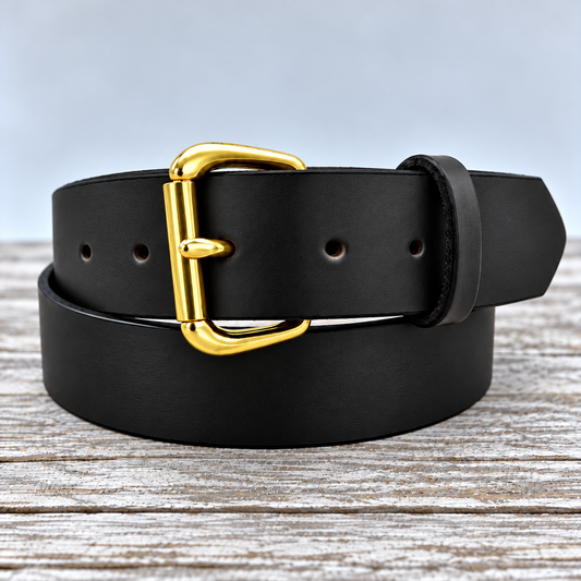 American Bridle Leather Belt – Black – 1-3/4" – Brass Buckle | Handmade in USA