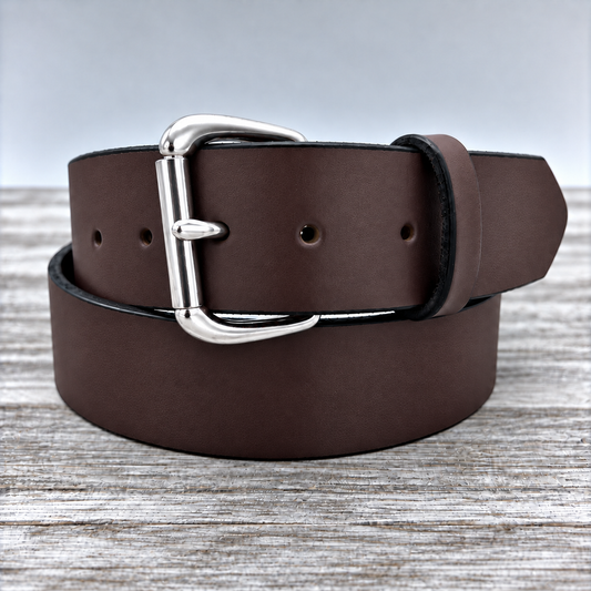 American Bridle Leather Belt – Dark Brown – 1-3/4" – Silver Buckle | Handmade in USA