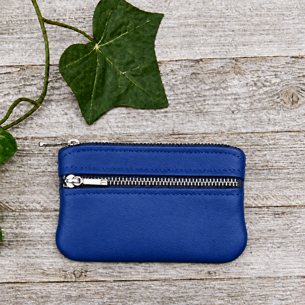 Leather Small Floral Double Zipper Pouch (4.8" zipper)