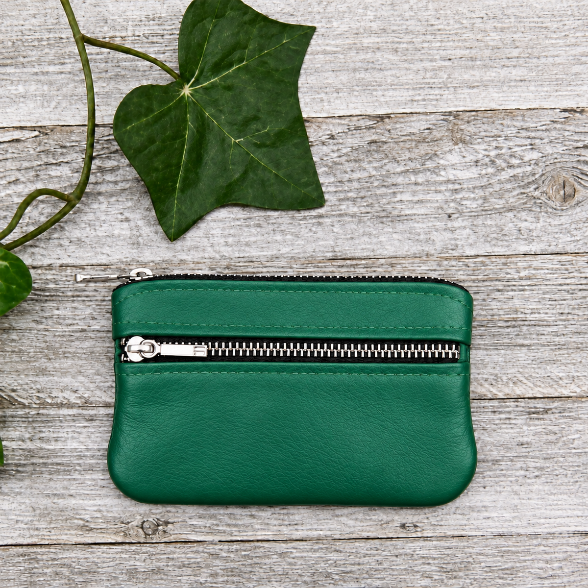 Leather Small Floral Double Zipper Pouch (4.8" zipper)