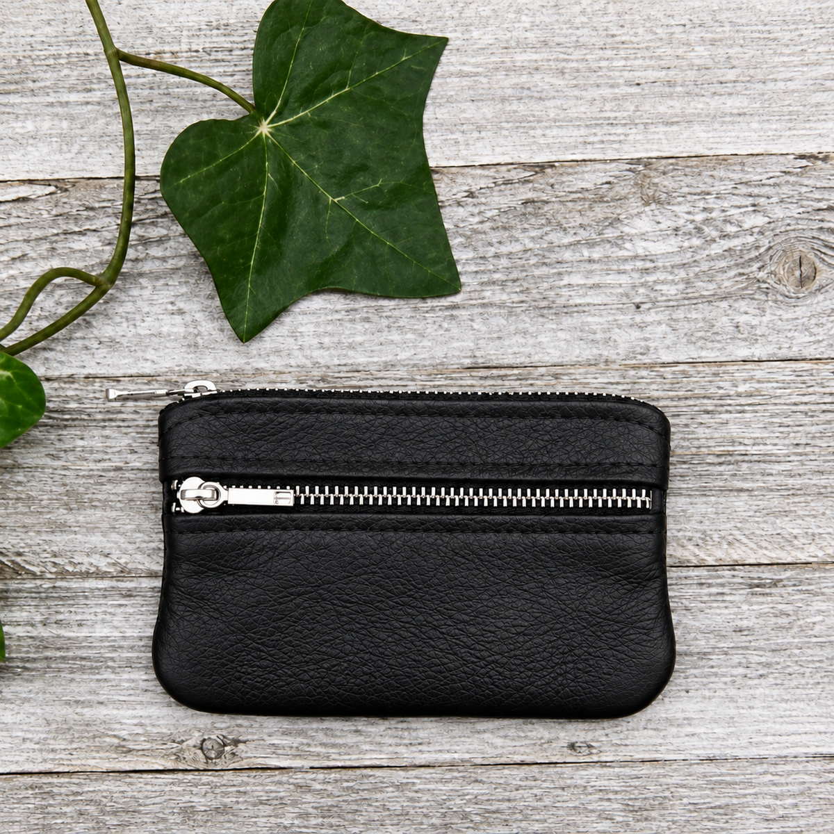 Leather Small Floral Double Zipper Pouch (4.8" zipper)