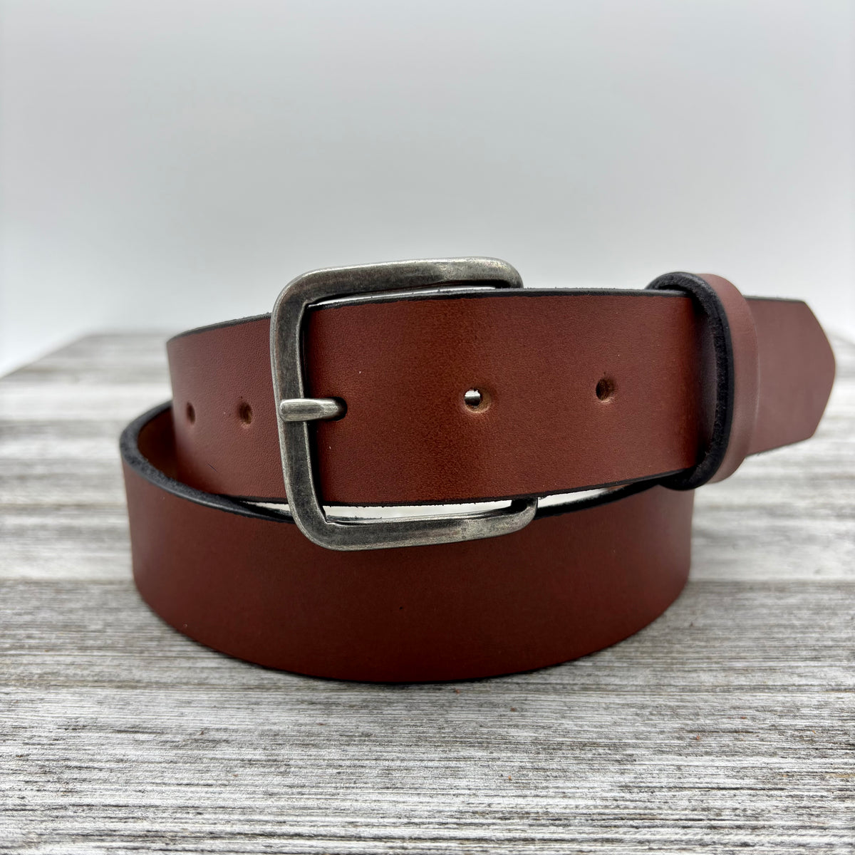 American Bridle Leather Belt – Brown – 1-1/2" – Antique Silver Buckle | Handmade in USA