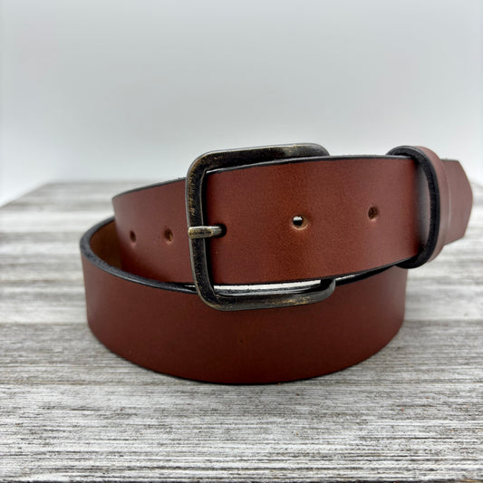 American Bridle Leather Belt – Brown – 1-1/2" – Antique Brass Buckle | Handmade in USA (Copy)