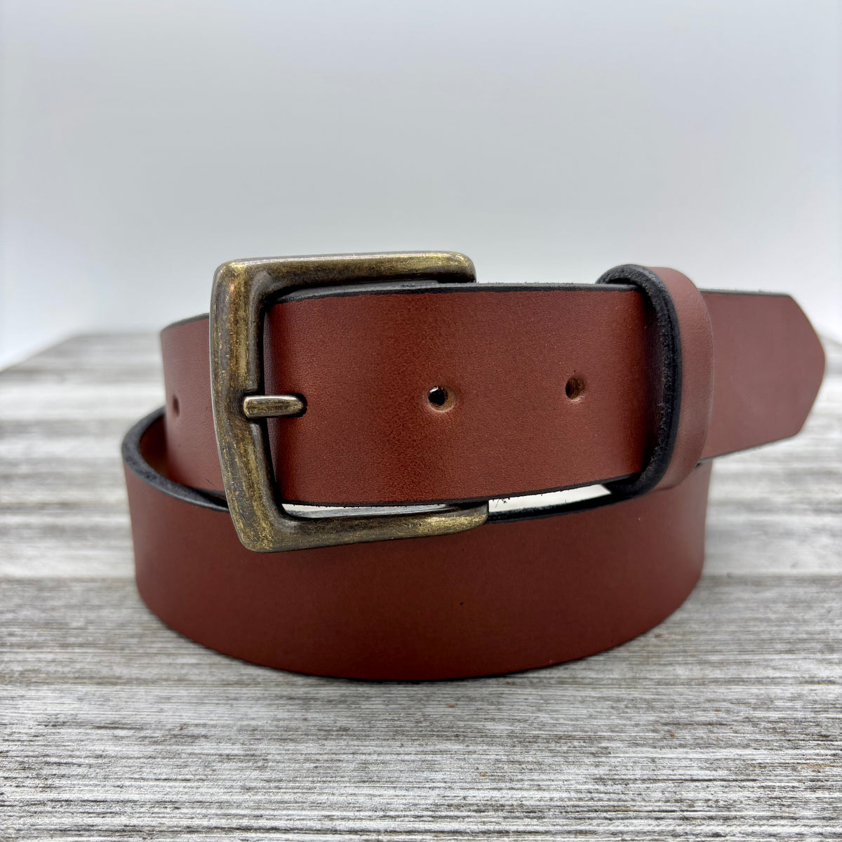 American Bridle Leather Belt – Brown – 1-1/2" – Antique Brass Buckle | Handmade in USA (Copy)
