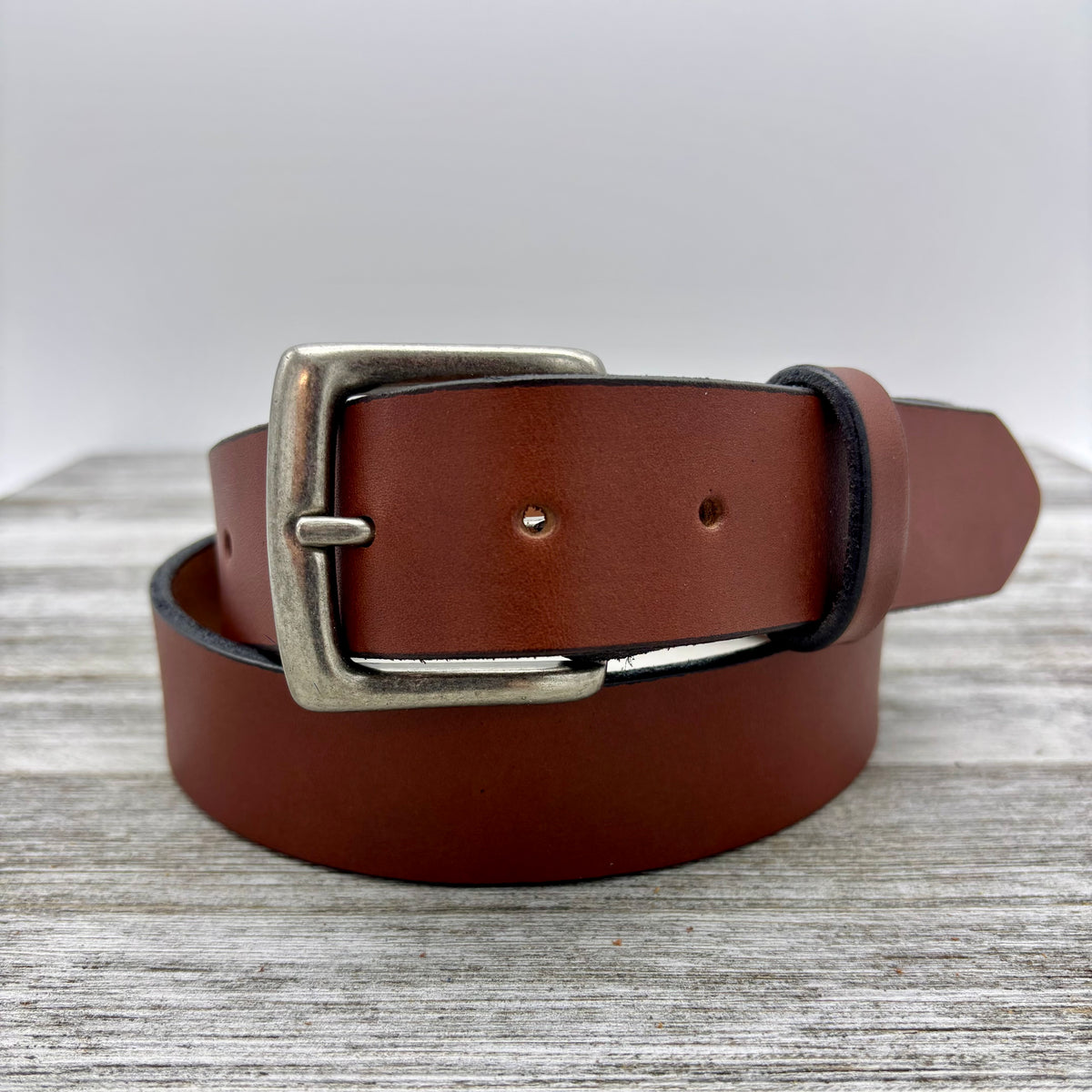 American Bridle Leather Belt – Brown – 1-1/2" – Antique Silver Buckle | Handmade in USA