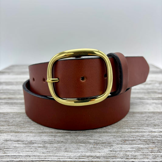 American Bridle Leather Belt – Brown – 1-1/2"  Brass Buckle | Handmade in USA