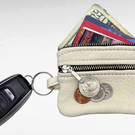 Small Deer Skin Double Zipper Pouch w/ Key Ring – 4.8" Zipper