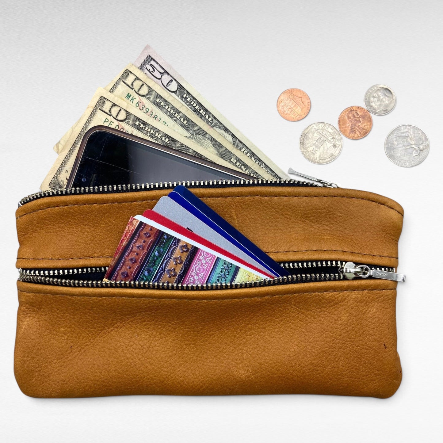 Large Deer Skin Double Zipper Pouch – 8" Zipper