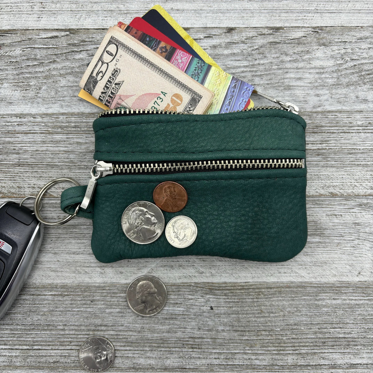 Deerskin 4.8" Double Zipper Pouch with Key Loop | Handmade in USA