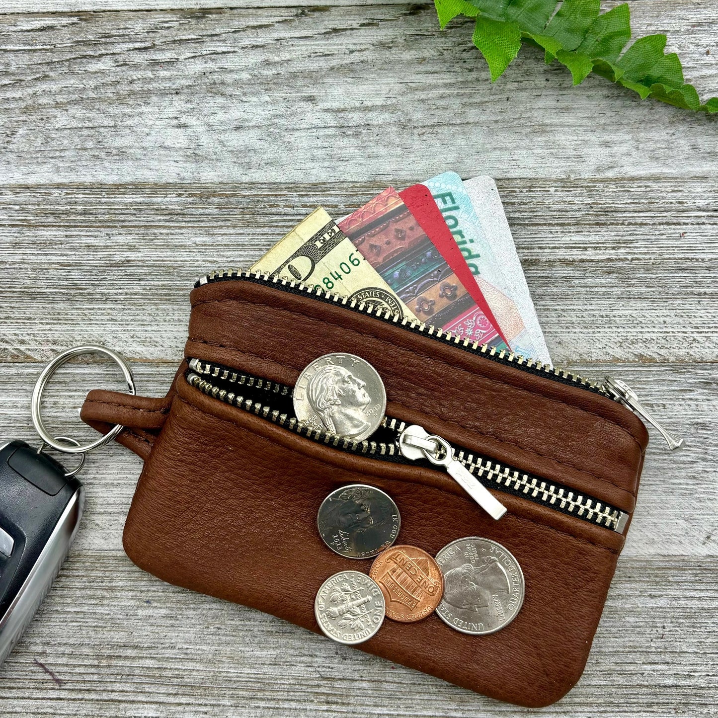 Deerskin 4.8" Double Zipper Pouch with Key Loop | Handmade in USA