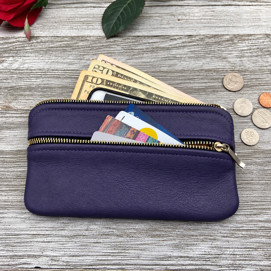 Leather Medium Double Zipper Pouch (7" Zipper)
