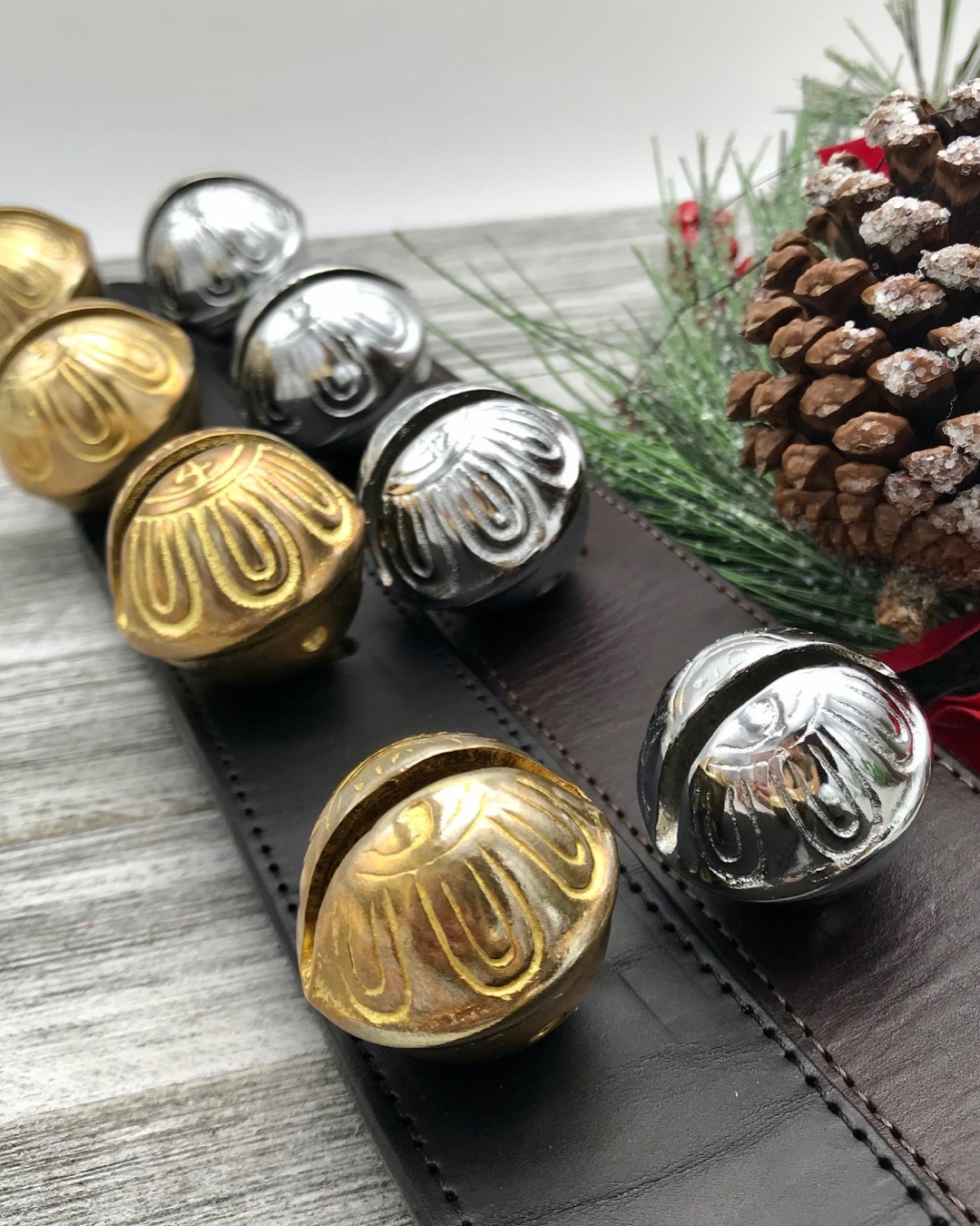 12 Authentic Graduating Solid Brass Sleigh Bells, Leather Sleigh Bells Set, Handmade In USA.